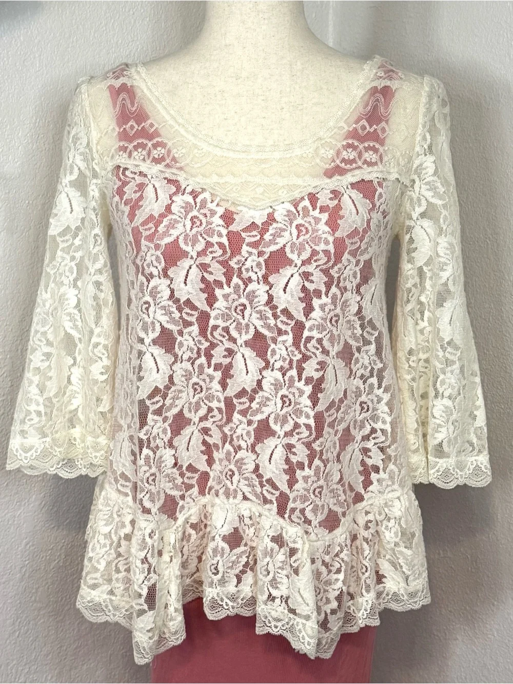 Free People Lace Top XS Sheer Ivory